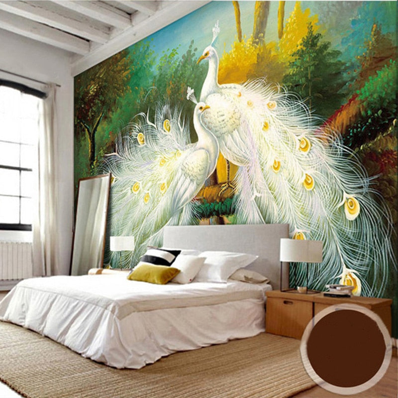 White Peacocks | Landscape Painting Fresco | Mural Wallpaper