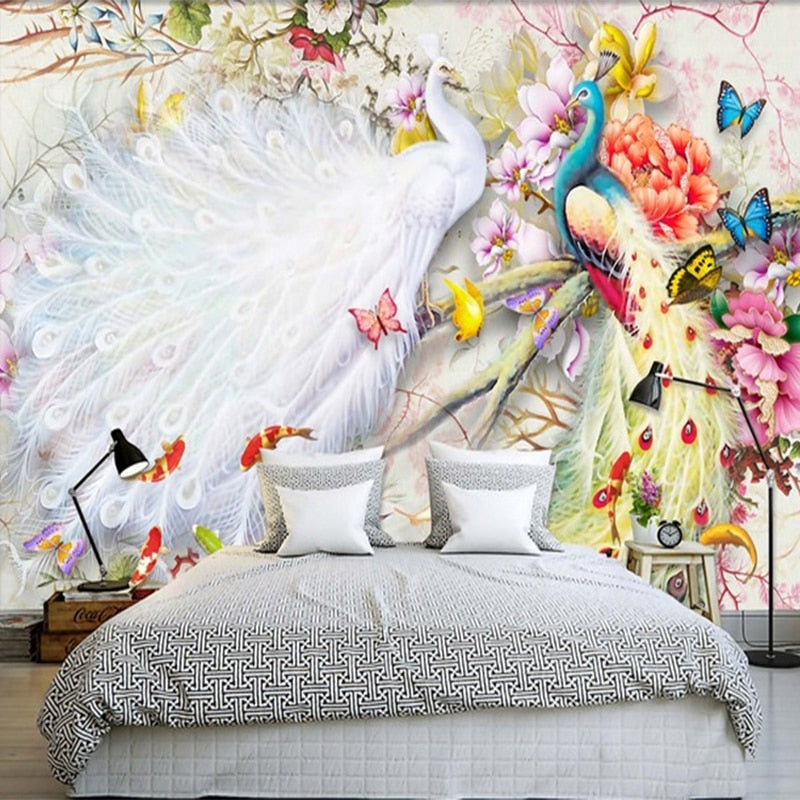 Peacock Courtship Wall Murals Wallpaper