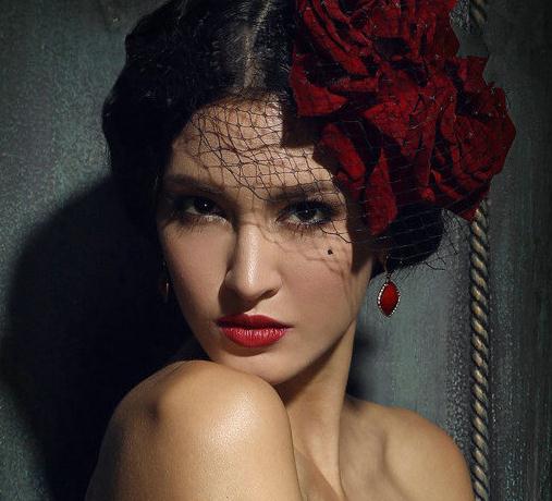 Gothic Wine Red Rose & Veil Fascinator