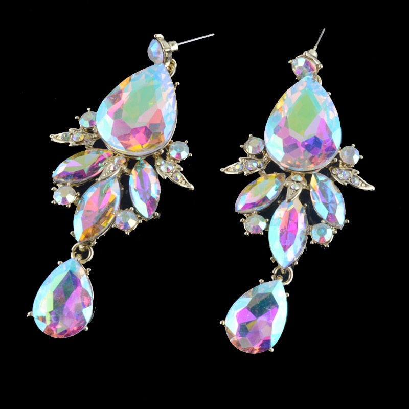 Iridescent Crystal Raindrops Statement Necklace and Earring Set