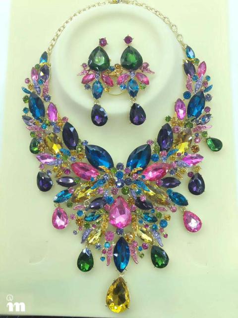 Iridescent Crystal Raindrops Statement Necklace and Earring Set
