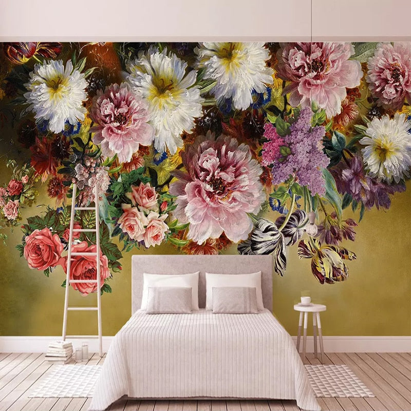 Hand Painted Flower Wall Mural Wallpaper