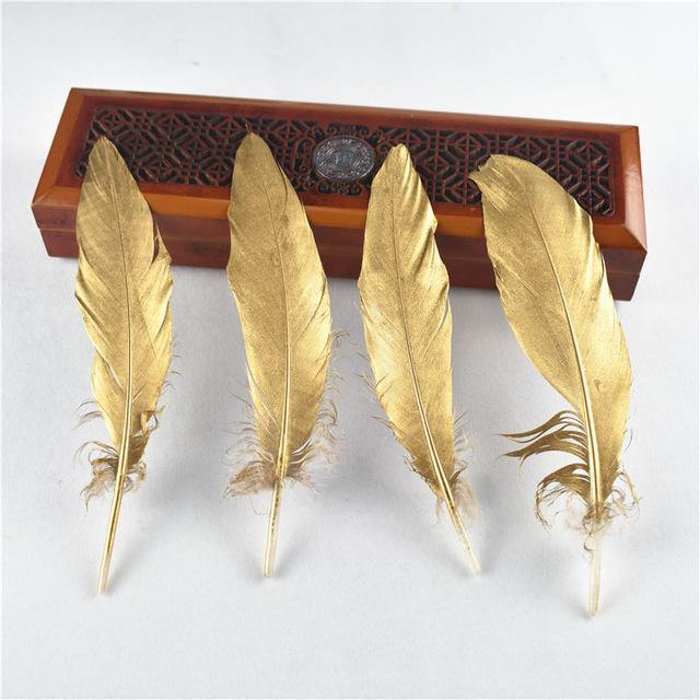 10Pcs/Lot Gold Dipped Goose Feathers | 15-20cm/6-8inches | DYI Crafts Decor - Woodland Gatherer