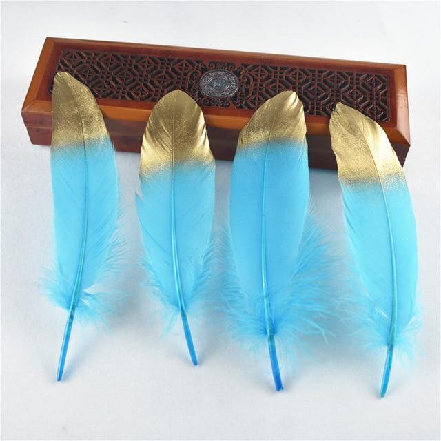 10Pcs/Lot Gold Dipped Goose Feathers | 15-20cm/6-8inches | DYI Crafts Decor - Woodland Gatherer