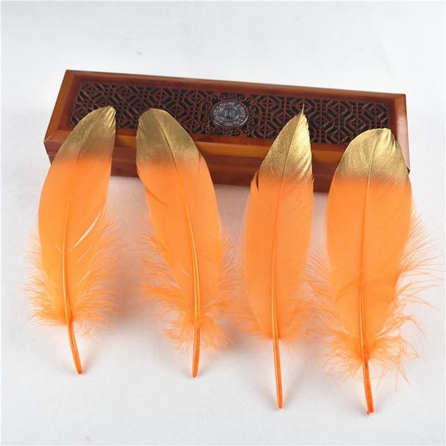 10Pcs/Lot Gold Dipped Goose Feathers | 15-20cm/6-8inches | DYI Crafts Decor - Woodland Gatherer