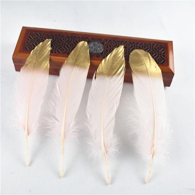 10Pcs/Lot Gold Dipped Goose Feathers | 15-20cm/6-8inches | DYI Crafts Decor - Woodland Gatherer
