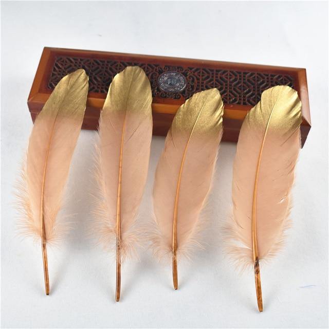 10Pcs/Lot Gold Dipped Goose Feathers | 15-20cm/6-8inches | DYI Crafts Decor - Woodland Gatherer