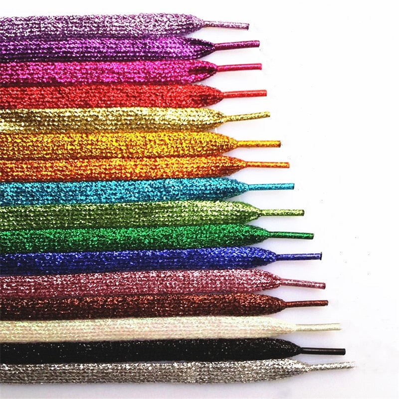 One Pair Glittery Flat Shoelaces 110cm