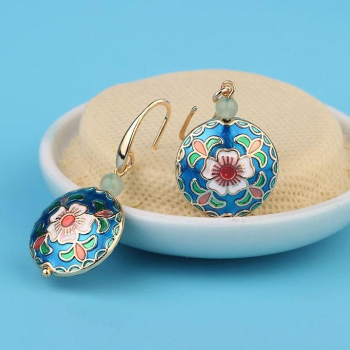 Vintage Flower Cloisonné Enamel Earrings