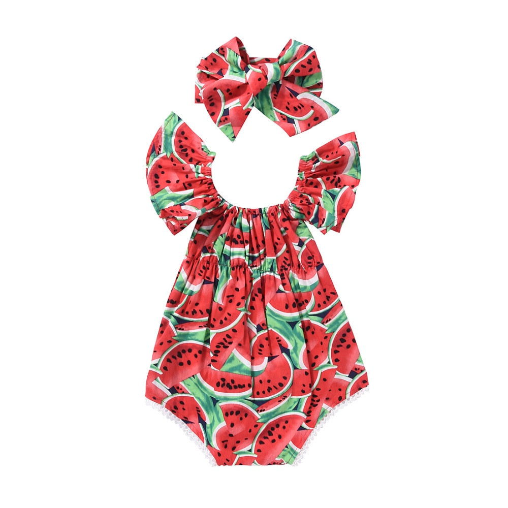 Watermelon Rah Rah Baby Sunsuit with Matching Headband