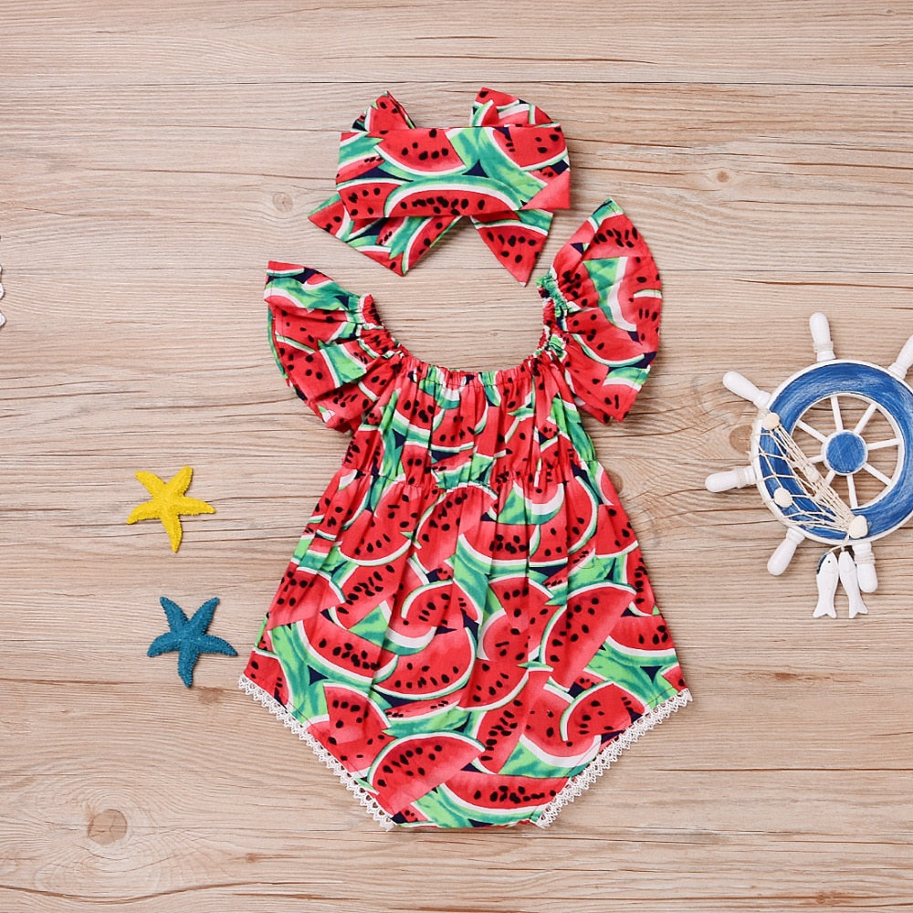 Watermelon Rah Rah Baby Sunsuit with Matching Headband