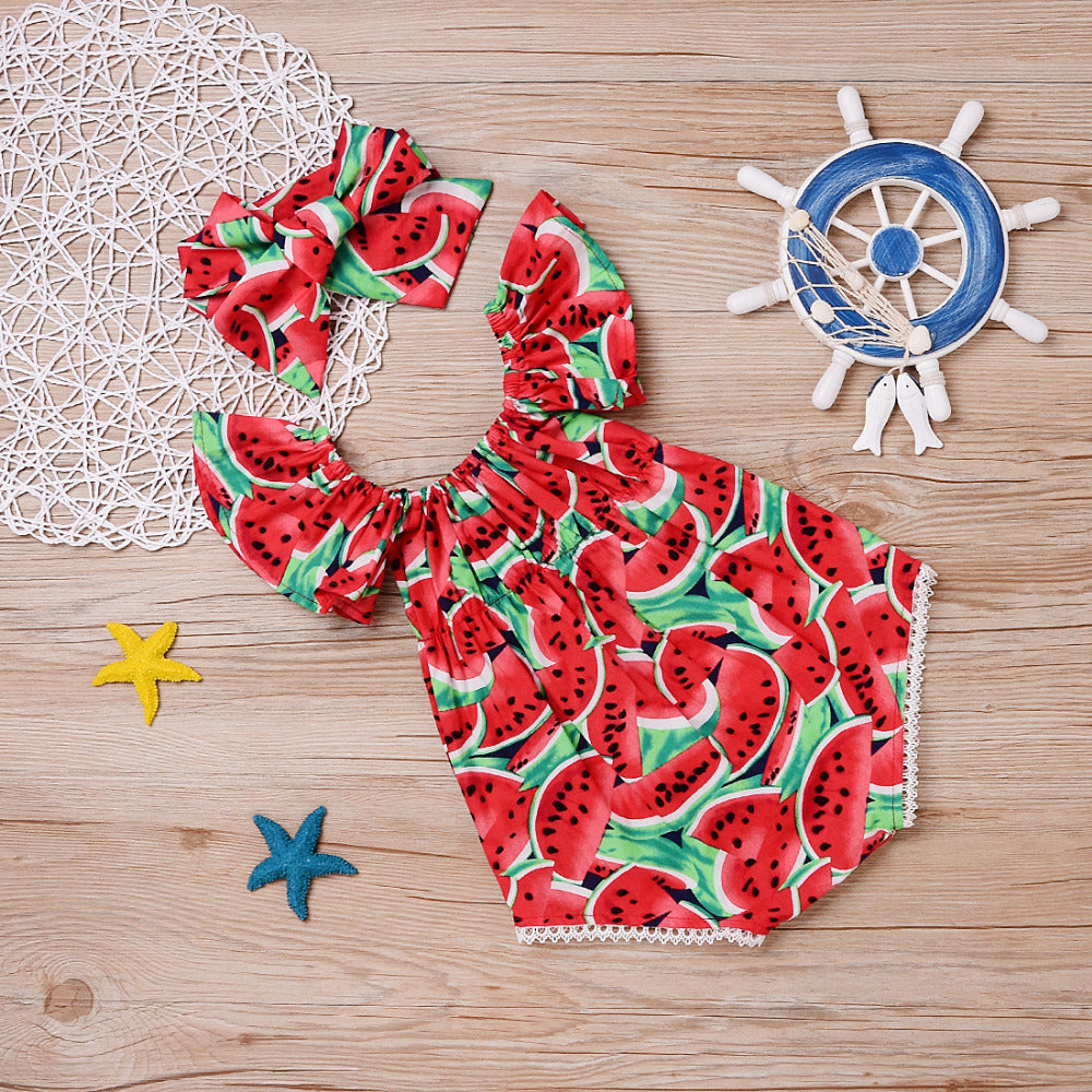 Watermelon Rah Rah Baby Sunsuit with Matching Headband