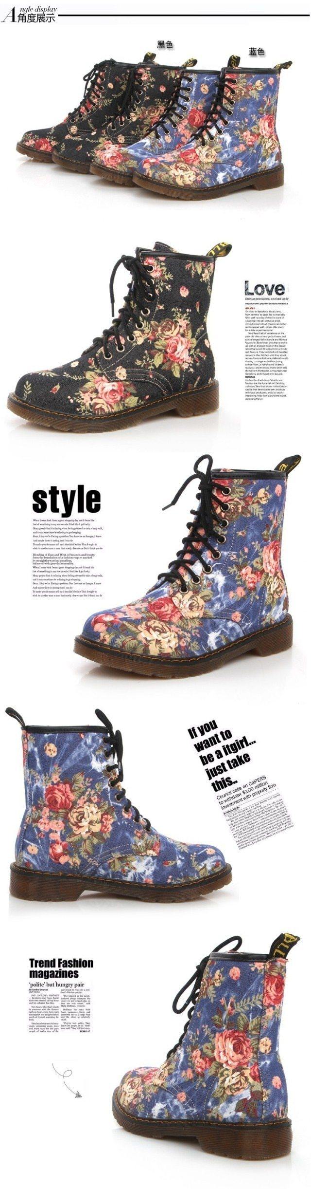 Fabulously Floral Womens Martin Boots - Woodland Gatherer