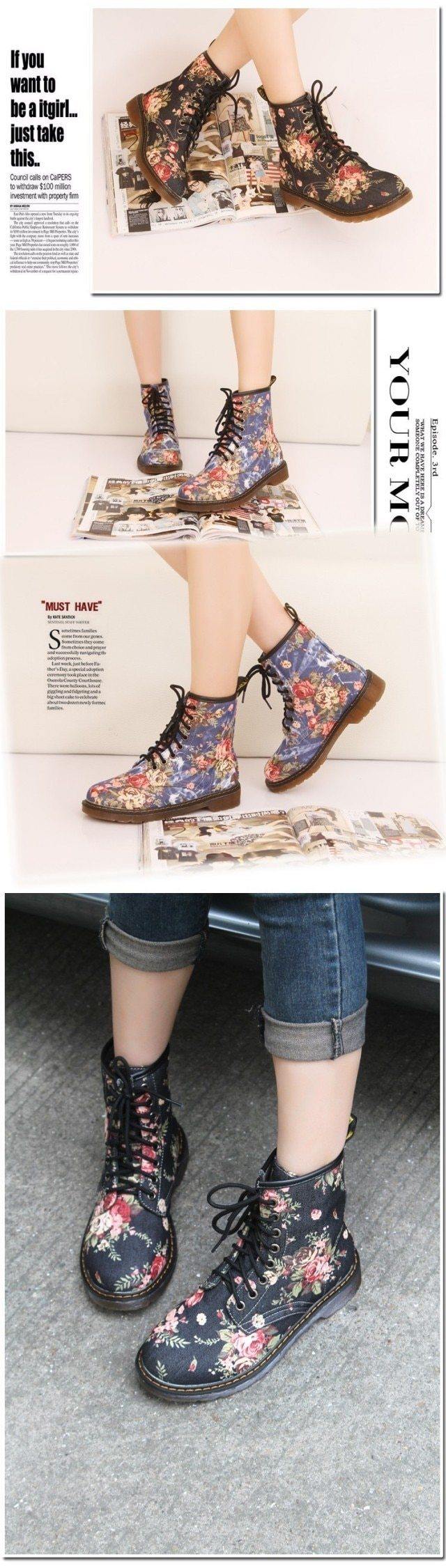 Fabulously Floral Womens Martin Boots - Woodland Gatherer