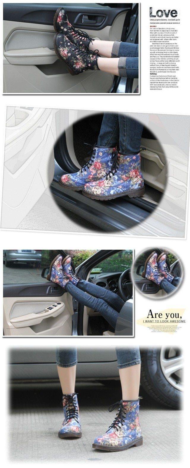 Fabulously Floral Womens Martin Boots - Woodland Gatherer