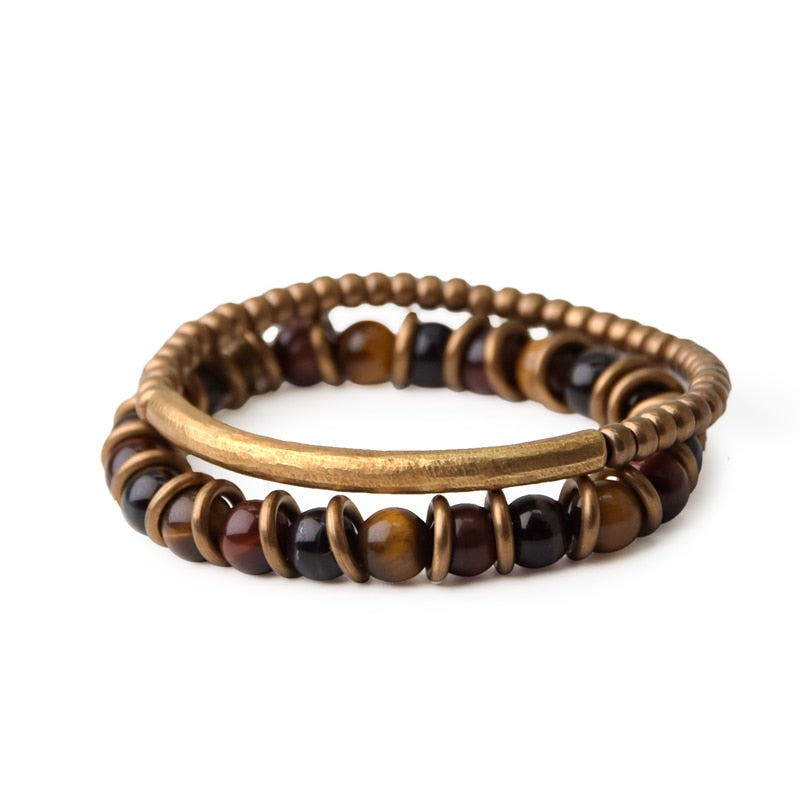 Tiger Eye Stone Bracelet Mixed Hammered Pure Copper Unisex Jewellery