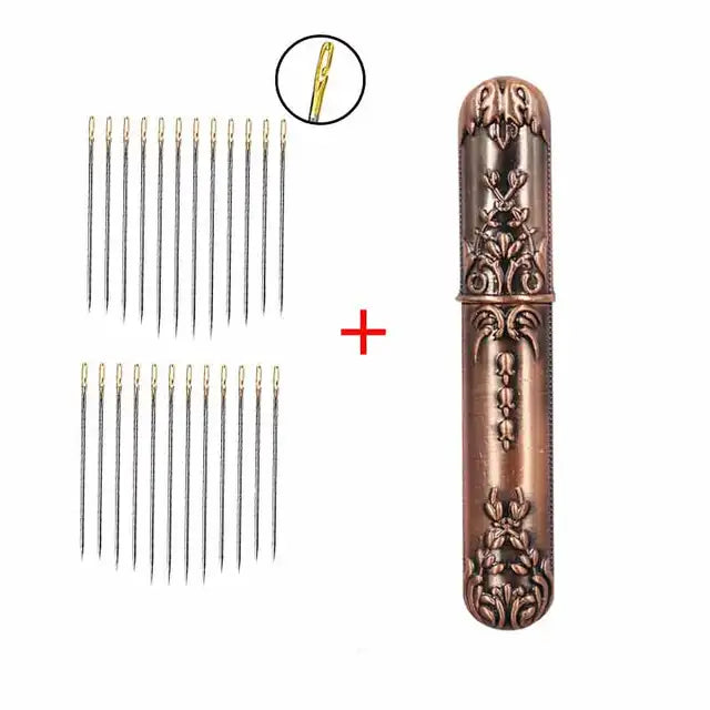 Vintage Needle Case 24pcs Self Threading Needle Pins Hand Sewing Needles DIY Sewing Tools