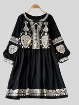 Georgia's Embroidered Boho Cotton Linen Long Sleeves Mini Dress