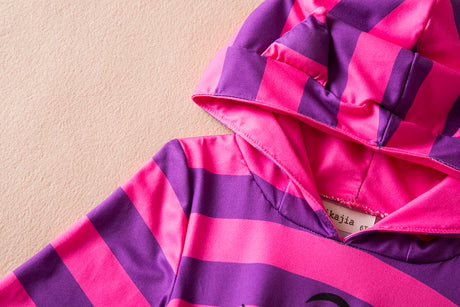 Cheshire Cat Costume Pink Purple Striped Hooded Dress Cosplay Alice in Wonderland Book Week Costume