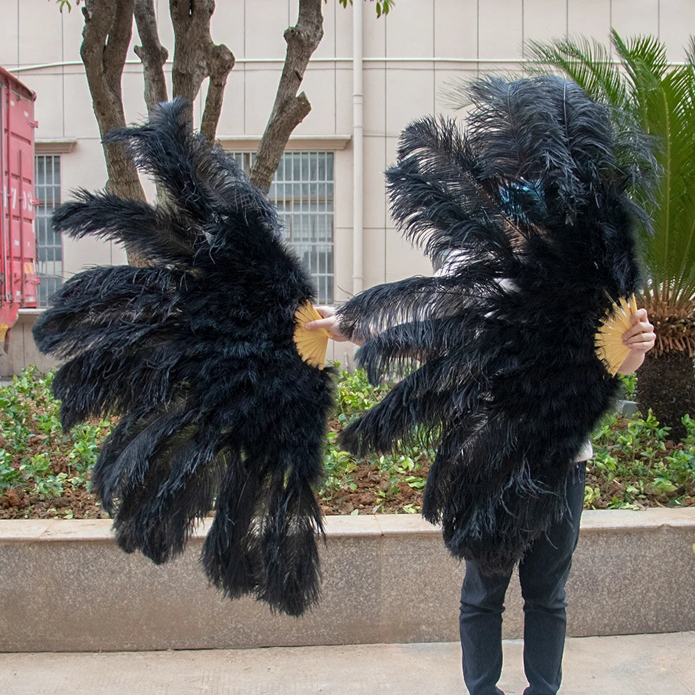 Ostrich Feather Fans 100CM Long Foldable Hand Held Performance Fans