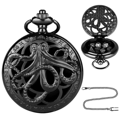 Brass DND Dice Case Vintage Cthulhu Pocket Watch One Eyed Octopus Pocket Watch Style Case