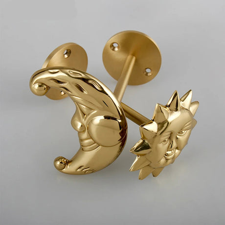 Brass Celestial Sun and Moon Face Golden Curtain Tieback Hook
