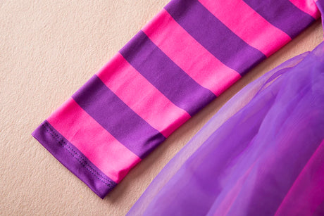 Cheshire Cat Costume Pink Purple Striped Hooded Dress Cosplay Alice in Wonderland Book Week Costume