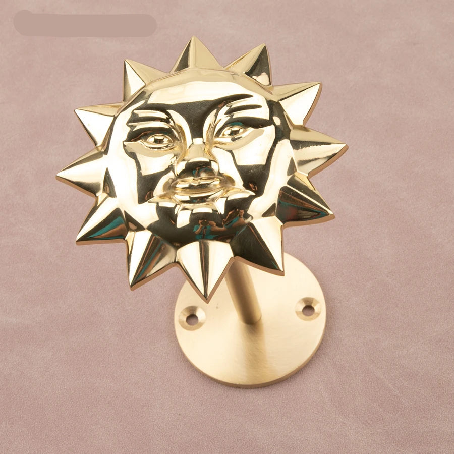 Brass Celestial Sun and Moon Face Golden Curtain Tieback Hook
