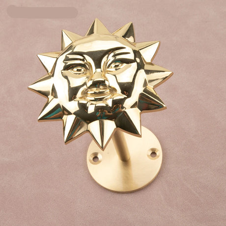 Brass Celestial Sun and Moon Face Golden Curtain Tieback Hook