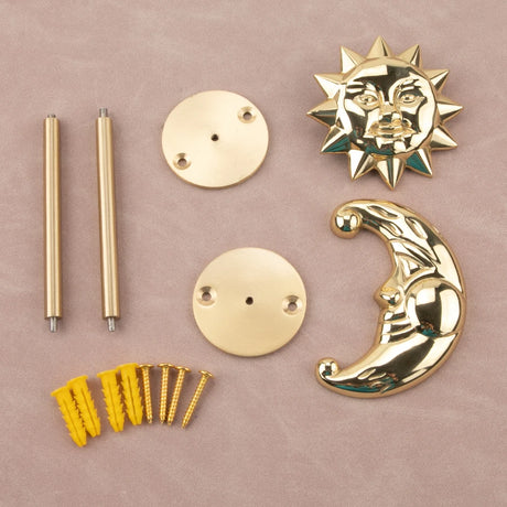 Brass Celestial Sun and Moon Face Golden Curtain Tieback Hook
