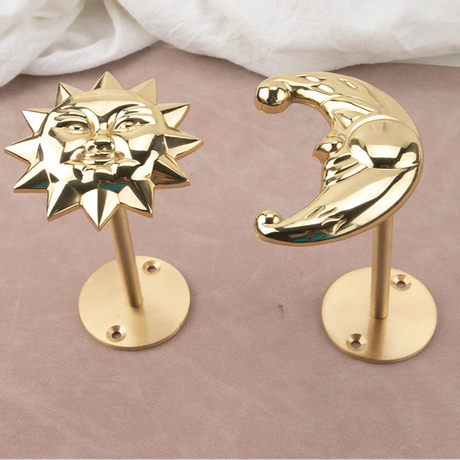 Brass Celestial Sun and Moon Face Golden Curtain Tieback Hook