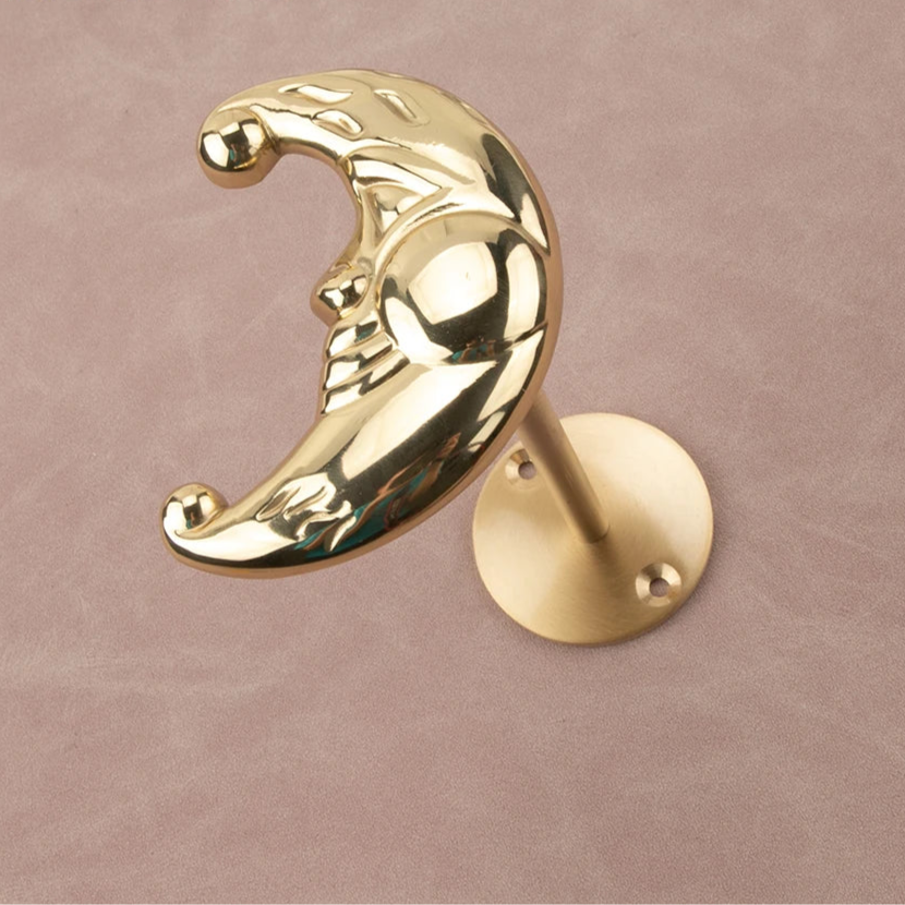 Brass Celestial Sun and Moon Face Golden Curtain Tieback Hook
