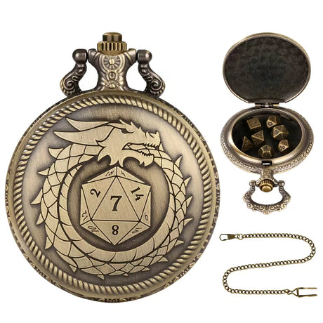 Brass DND Dice Case Vintage Cthulhu Pocket Watch One Eyed Octopus Pocket Watch Style Case