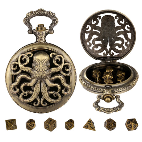 Brass DND Dice Case Vintage Cthulhu Pocket Watch One Eyed Octopus Pocket Watch Style Case