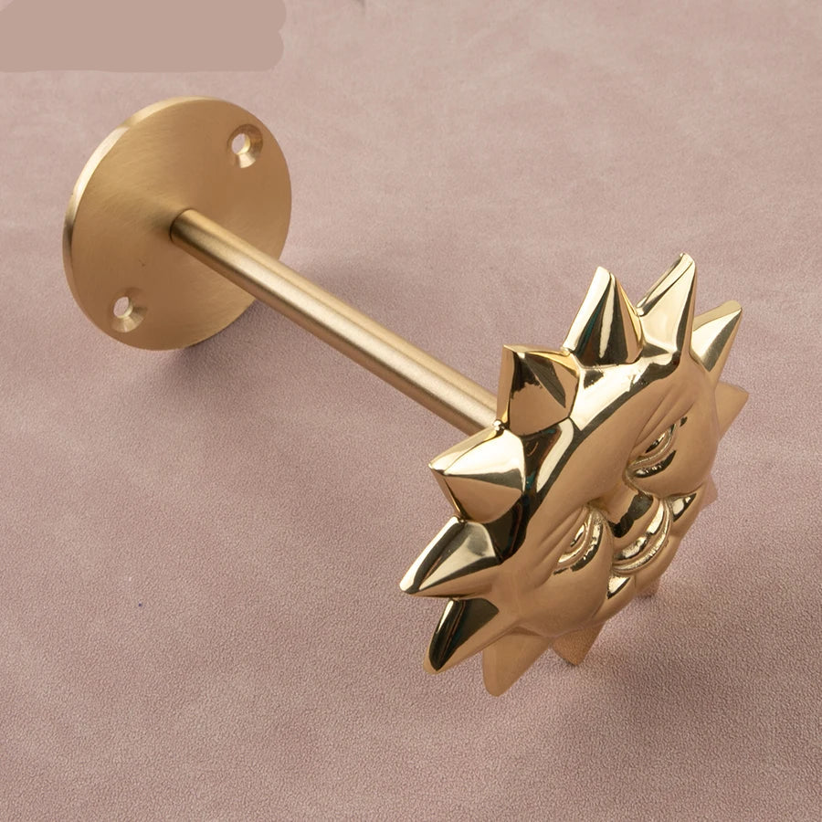 Brass Celestial Sun and Moon Face Golden Curtain Tieback Hook