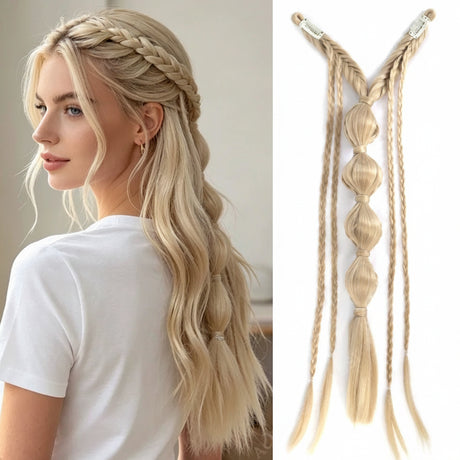 Medieval Maiden Hair Braids Clip in Hair Extensions 24 Inches Synthetic Wig Hairpieces
