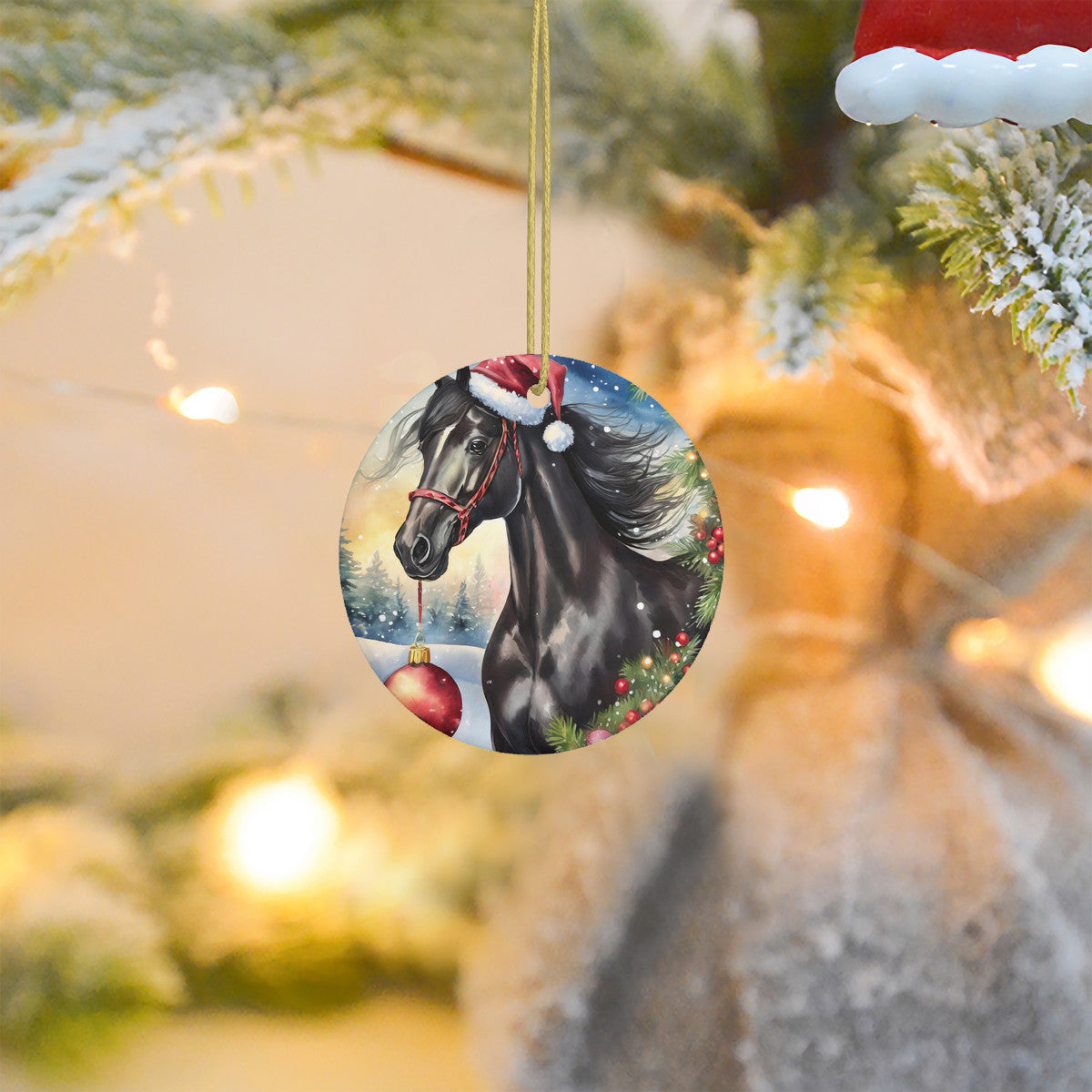 Black Horse Ceramic Christmas Round Ornament