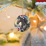 Black Horse Ceramic Christmas Round Ornament