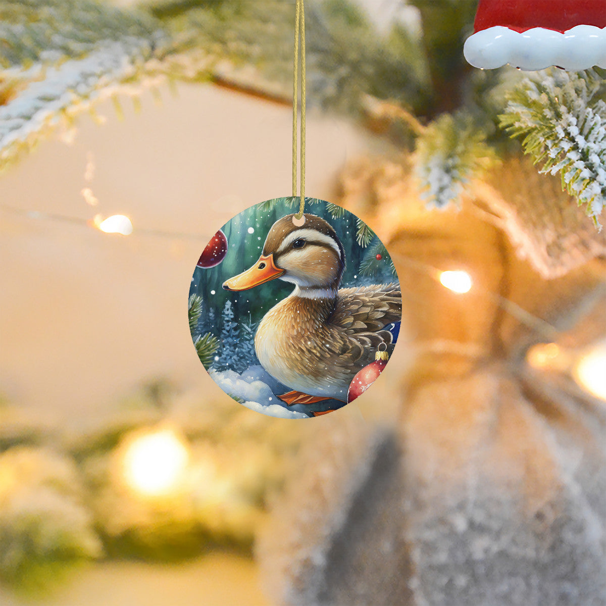 Brown Duckling Ceramic Christmas Round Ornament