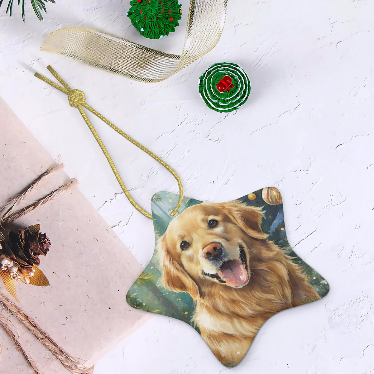 Golden Retriever Ceramic Star Shape Christmas Ornament