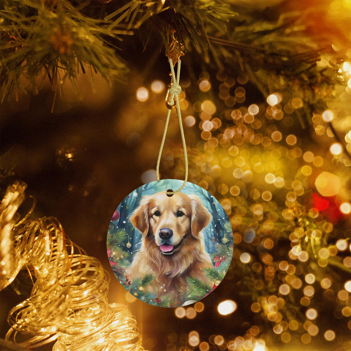 Golden Retriever Ceramic Christmas Ornament