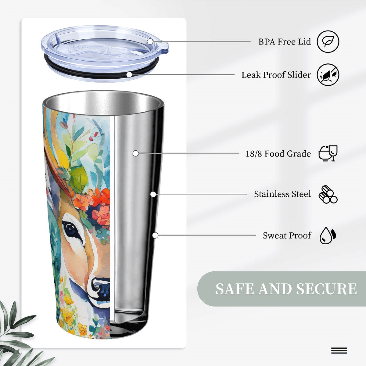 Woodland Deer 20oz Stainless Steel Straw Lid Cup