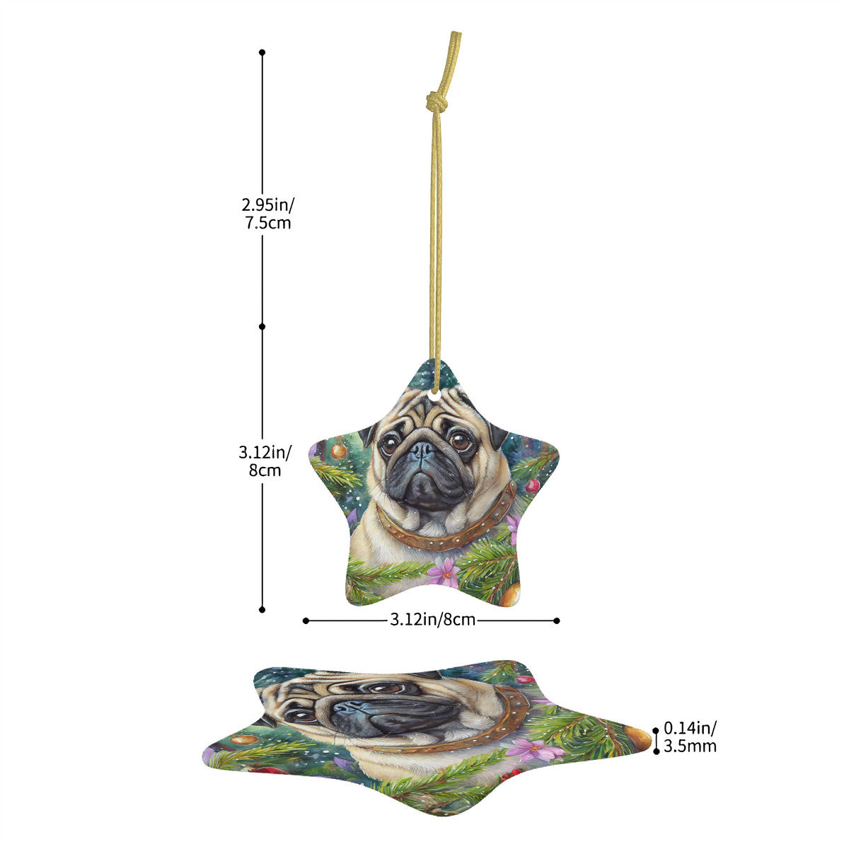 Star Pug Ceramic Star Shape Christmas Ornament