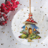 Mushroom Cottage Wooden Christmas Tree Hanging Ornament