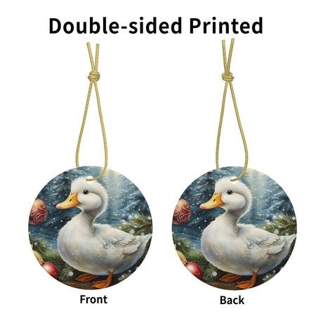 White Duckling Ceramic Christmas Round Ornament