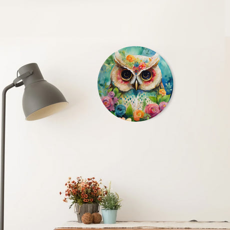 Garden Owl Round Steel Metal Wall Art Decor