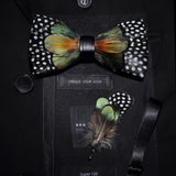 Men's Bow Tie & Pin Set Handmade Natural Feather Gift Box
