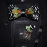 Men's Bow Tie & Pin Set Handmade Natural Feather Gift Box