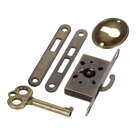 Antiqued Door Lock Set Furniture Hardware Fittings Counter Drawer Bronze Sliding Door Lock with Key