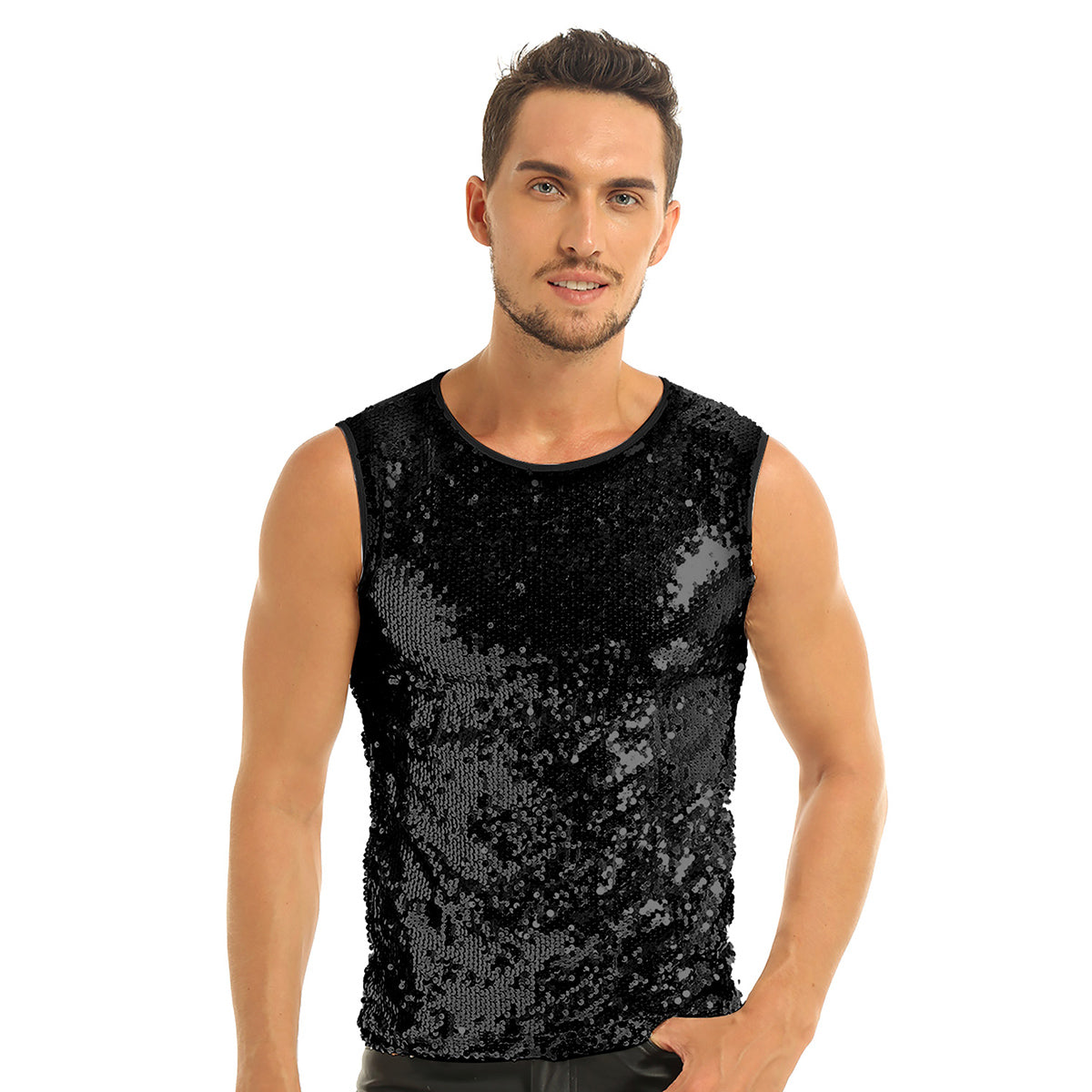 Mens Sequinned Tank Tops Festival Rave Party Clubwear